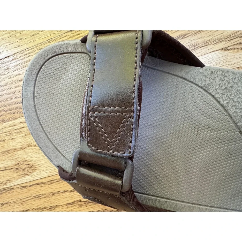 Vionic Leo Sandals Mens 7 Brown Adjustable Straps Leather Comfort Travel